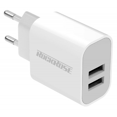 ROCKROSE φορτιστής τοίχου για πρίζα ΕU Casa A2, 2x USB, 2.4A 12W, λευκός