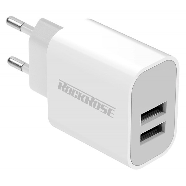 ROCKROSE φορτιστής τοίχου για πρίζα ΕU Casa A2, 2x USB, 2.4A 12W, λευκός