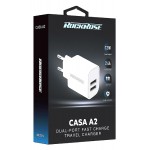 ROCKROSE φορτιστής τοίχου για πρίζα ΕU Casa A2, 2x USB, 2.4A 12W, λευκός