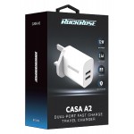 ROCKROSE φορτιστής τοίχου για πρίζα UK Casa A2, 2x USB, 2.4A 12W, λευκός ROCKROSE φορτιστής τοίχου για πρίζα UK Casa A2, 2x USB, 2.4A 12W, λευκός
