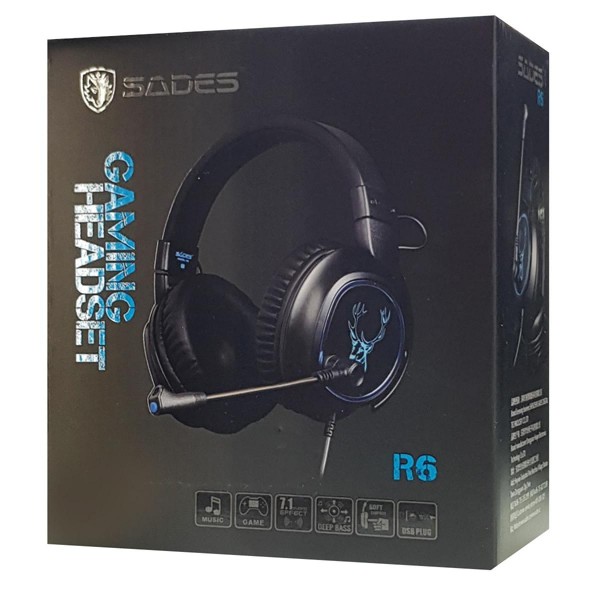 SADES gaming headset SA-R6, USB, 50mm, 7.1CH, LED, μαύρο