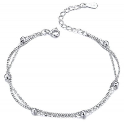 BAMOER βραχιόλι SCB131 με διπλή αλυσίδα & μπίλιες, ασήμι 925, ασημί BAMOER βραχιόλι SCB131 με διπλή αλυσίδα & μπίλιες, ασήμι 925, ασημί