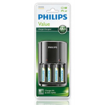 PHILIPS φορτιστής μπαταριών AA & AΑΑ NiMH SCB1450NB με 4x AAA, μαύρος PHILIPS φορτιστής μπαταριών AA & AΑΑ NiMH SCB1450NB με 4x AAA, μαύρος