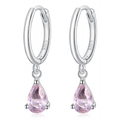 BAMOER σκουλαρίκια κρίκος SCE1018 με ροζ κυβική ζιρκόνια, ασήμι 925 BAMOER σκουλαρίκια κρίκος SCE1018 με ροζ κυβική ζιρκόνια, ασήμι 925