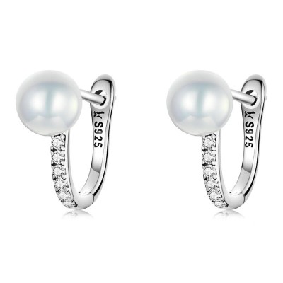 BAMOER σκουλαρίκια κρίκος SCE1288 με κυβική ζιρκόνια & πέρλα, ασήμι 925 BAMOER σκουλαρίκια κρίκος SCE1288 με κυβική ζιρκόνια & πέρλα, ασήμι 925