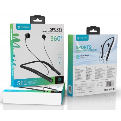 CELEBRAT earphones SE2 με μαγνήτη, Bluetooth, 14mm, 280mAh, μαύρα CELEBRAT earphones SE2 με μαγνήτη, Bluetooth, 14mm, 280mAh, μαύρα