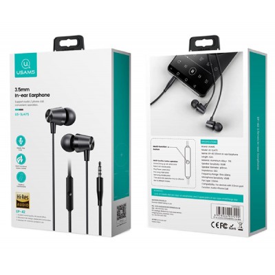 USAMS earphones με μικρόφωνο EP-42, 3.5mm, 1.2m, μαύρα USAMS earphones με μικρόφωνο EP-42, 3.5mm, 1.2m, μαύρα