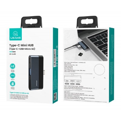 USAMS USB-C hub US-SJ491, USB/USB-C PD/micro SD θύρες, γκρι USAMS USB-C hub US-SJ491, USB/USB-C PD/micro SD θύρες, γκρι