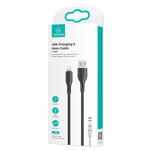 USAMS καλώδιο USB σε Lightning U68, 2A, 1m, μαύρο