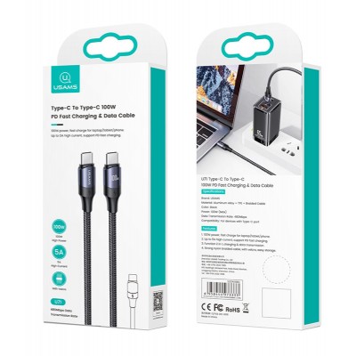 USAMS καλώδιο USB-C US-SJ525, 100W/5A, PD, 2m, μαύρο USAMS καλώδιο USB-C US-SJ525, 100W/5A, PD, 2m, μαύρο