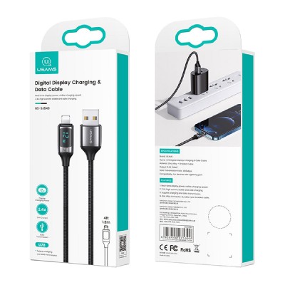 USAMS καλώδιο Lightning σε USB US-SJ543, 2.4A, 1.2m, μαύρο USAMS καλώδιο Lightning σε USB US-SJ543, 2.4A, 1.2m, μαύρο