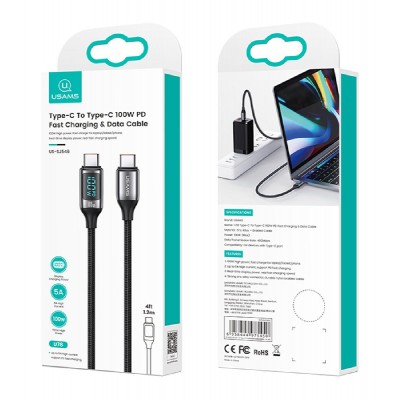 USAMS καλώδιο USB Type-C US-SJ546, 100W/5A, 1.2m, μαύρο USAMS καλώδιο USB Type-C US-SJ546, 100W/5A, 1.2m, μαύρο