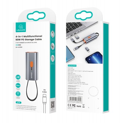 USAMS αντάπτορας USB-C σε USB-C/USB/Lightning SJ560, 60W PD, 0.3m, γκρι USAMS αντάπτορας USB-C σε USB-C/USB/Lightning SJ560, 60W PD, 0.3m, γκρι