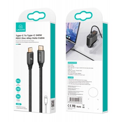 USAMS καλώδιο USB-C US-SJ581, 240W/5A, PD3.1, 2m, μαύρο USAMS καλώδιο USB-C US-SJ581, 240W/5A, PD3.1, 2m, μαύρο