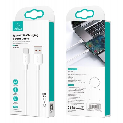 USAMS καλώδιο USB-C σε USB US-SJ601, 3A, 1m, λευκό USAMS καλώδιο USB-C σε USB US-SJ601, 3A, 1m, λευκό