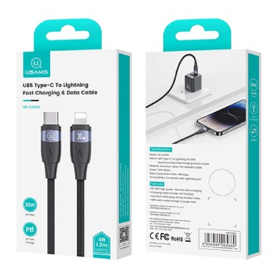 USAMS καλώδιο Lightning σε USB-C US-SJ634, 30W PD, 1.2m, μαύρο USAMS καλώδιο Lightning σε USB-C US-SJ634, 30W PD, 1.2m, μαύρο