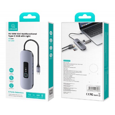 USAMS docking station US-SJ643, 8 θυρών, USB-C, 4K, 100W PD, LAN, γκρι USAMS docking station US-SJ643, 8 θυρών, USB-C, 4K, 100W PD, LAN, γκρι