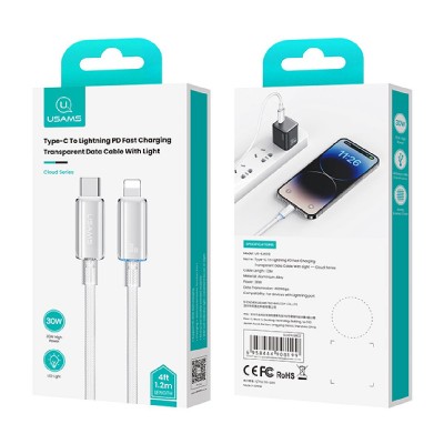 USAMS καλώδιο Lightning σε USB-C US-SJ659, 30W, 480Mbps, 1.2m, λευκό USAMS καλώδιο Lightning σε USB-C US-SJ659, 30W, 480Mbps, 1.2m, λευκό