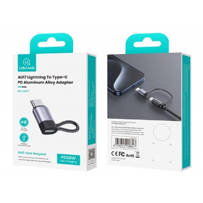 USAMS αντάπτορας USB-C σε Lightning US-SJ677, 30W, 480Mbps, γκρι USAMS αντάπτορας USB-C σε Lightning US-SJ677, 30W, 480Mbps, γκρι