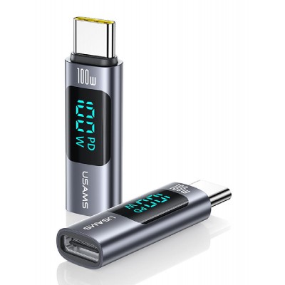 USAMS αντάπτορας USB-C US-SJ682 με οθόνη, 100W, γκρι USAMS αντάπτορας USB-C US-SJ682 με οθόνη, 100W, γκρι