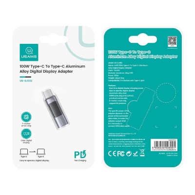 USAMS αντάπτορας USB-C US-SJ682 με οθόνη, 100W, γκρι USAMS αντάπτορας USB-C US-SJ682 με οθόνη, 100W, γκρι