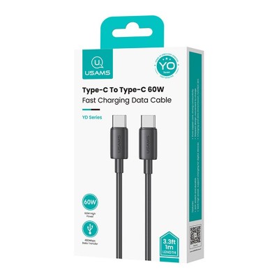USAMS καλώδιο USB-C US-SJ711, 60W, 480Mbps, 1m, μαύρο USAMS καλώδιο USB-C US-SJ711, 60W, 480Mbps, 1m, μαύρο