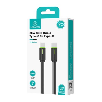 USAMS καλώδιο USB-C US-SJ734, 60W, 480Mbps, 1m, μαύρο USAMS καλώδιο USB-C US-SJ734, 60W, 480Mbps, 1m, μαύρο