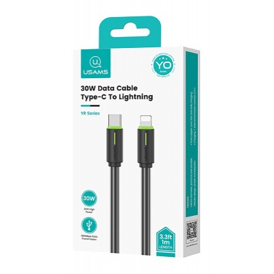 USAMS καλώδιο Lightning σε USB-C US-SJ735, 30W, 480Mbps, 1m, μαύρο USAMS καλώδιο Lightning σε USB-C US-SJ735, 30W, 480Mbps, 1m, μαύρο