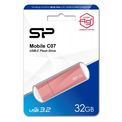 SILICON POWER USB-C Flash Drive Mobile C07, 32GB, USB 3.2, ροζ SILICON POWER USB-C Flash Drive Mobile C07, 32GB, USB 3.2, ροζ