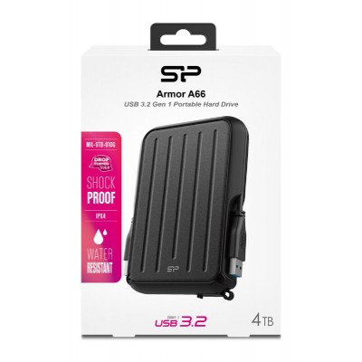 SILICON POWER εξωτερικός HDD Armor A66, 4TB, USB 3.2, μαύρος SILICON POWER εξωτερικός HDD Armor A66, 4TB, USB 3.2, μαύρος