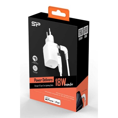 SILICON POWER φορτιστής τοίχου QM10 με καλώδιο, USB-C, 18W, MFi, λευκός SILICON POWER φορτιστής τοίχου QM10 με καλώδιο, USB-C, 18W, MFi, λευκός