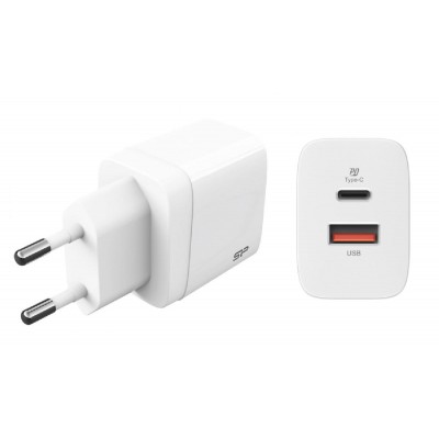 SILICON POWER φορτιστής τοίχου QM15, USB & USB Type-C, QC3.0 18W, λευκός SILICON POWER φορτιστής τοίχου QM15, USB & USB Type-C, QC3.0 18W, λευκός