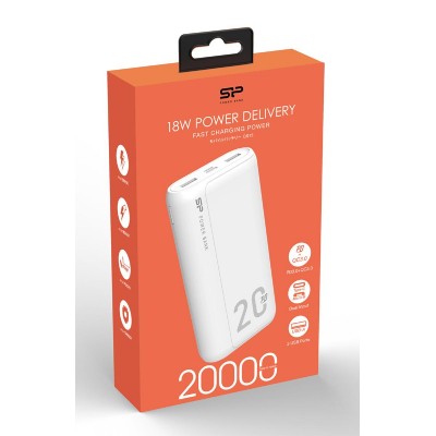 SILICON POWER power bank QS15, 20000mAh, 2x USB & USB Type-C, 18W, λευκό SILICON POWER power bank QS15, 20000mAh, 2x USB & USB Type-C, 18W, λευκό