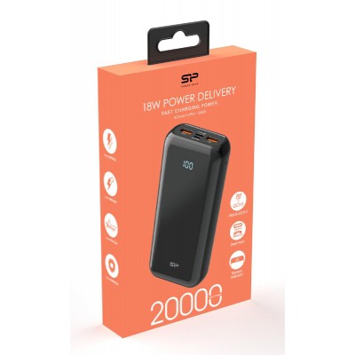 SILICON POWER power bank QS28, 20000mAh, 2x USB & USB Type-C, 18W, μαύρο SILICON POWER power bank QS28, 20000mAh, 2x USB & USB Type-C, 18W, μαύρο