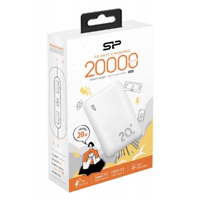 SILICON POWER power bank QS58, 1x USB-C & 2x USB, 20000mAh, 20W, λευκό SILICON POWER power bank QS58, 1x USB-C & 2x USB, 20000mAh, 20W, λευκό