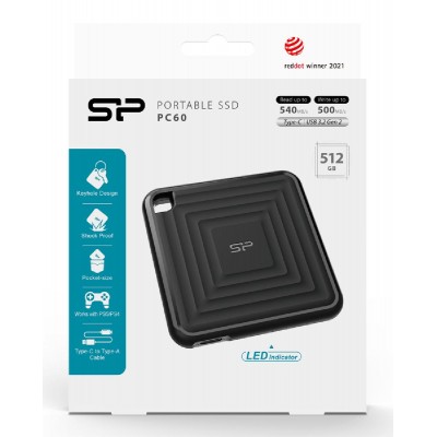 SILICON POWER εξωτερικός SSD PC60, 512GB, USB 3.2, 540-500MB/s, μαύρος SILICON POWER εξωτερικός SSD PC60, 512GB, USB 3.2, 540-500MB/s, μαύρος