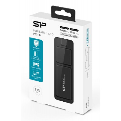 SILICON POWER εξωτερικός SSD PX10, 512GB, USB 3.2, 1050-1050MB/s, μαύρος SILICON POWER εξωτερικός SSD PX10, 512GB, USB 3.2, 1050-1050MB/s, μαύρος