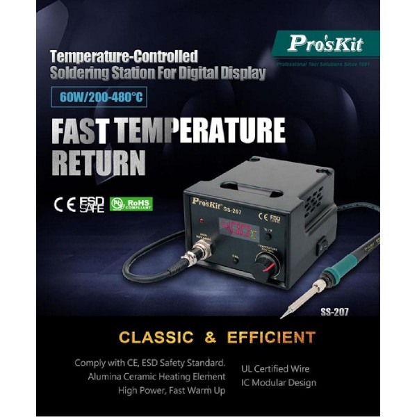 PROSKIT σταθμός συγκόλλησης SS-207B με κολλητήρι, 60W, 200~480 °C PROSKIT σταθμός συγκόλλησης SS-207B με κολλητήρι, 60W, 200~480 °C