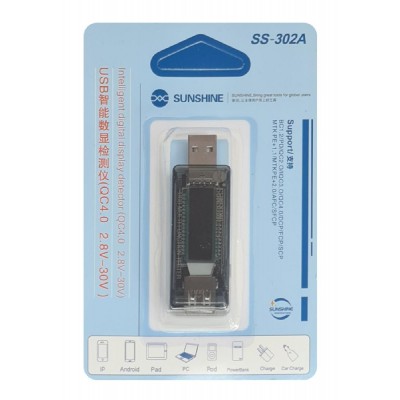 SUNSHINE USB tester φόρτισης SS-302A, V/A/Time/mAh SUNSHINE USB tester φόρτισης SS-302A, V/A/Time/mAh