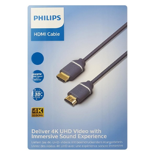 PHILIPS καλώδιο HDMI 2.0 SWV5630G, 4K 3D, copper, γκρι, 3m