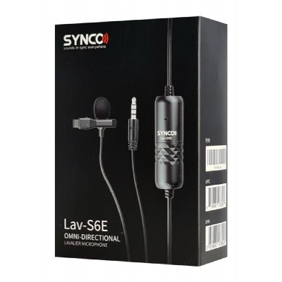 SYNCO μικρόφωνο Lav-S6E με clip-on, omnidirectional, 3.5mm, 6m, μαύρο SYNCO μικρόφωνο Lav-S6E με clip-on, omnidirectional, 3.5mm, 6m, μαύρο