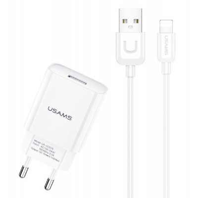 USAMS φορτιστής τοίχου T21OCLN01 με καλώδιο Lightning, USB 2.1A, λευκός USAMS φορτιστής τοίχου T21OCLN01 με καλώδιο Lightning, USB 2.1A, λευκός