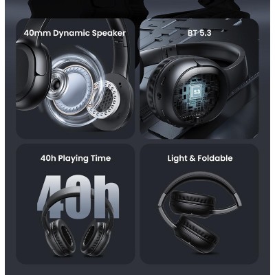 USAMS headphones YG23, ασύρματα & ενσύρματα, Φ40mm, 300mAh, μαύρα USAMS headphones YG23, ασύρματα & ενσύρματα, Φ40mm, 300mAh, μαύρα