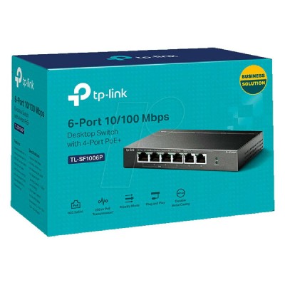 TP-LINK desktop switch TL-SF1006P, 6-Port 10/100Mbps, 4x PoE+, Ver. 1.0 TP-LINK desktop switch TL-SF1006P, 6-Port 10/100Mbps, 4x PoE+, Ver. 1.0
