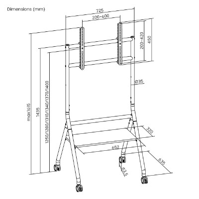 BRATECK βάση δαπέδου TTF13E-46FW για τηλεόραση 37-86" έως 80kg, με ράφι & ροδάκια BRATECK βάση δαπέδου TTF13E-46FW για τηλεόραση 37-86" έως 80kg, με ράφι & ροδάκια