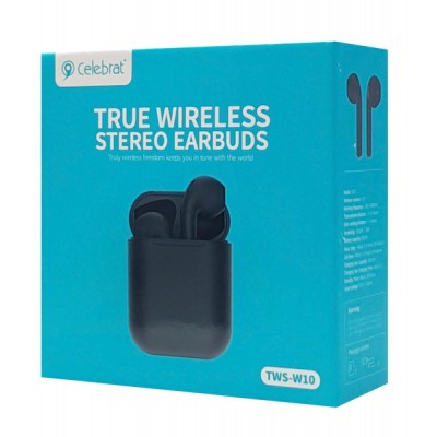 CELEBRAT earphones W10, true wireless, με θήκη φόρτισης, μαύρα CELEBRAT earphones W10, true wireless, με θήκη φόρτισης, μαύρα