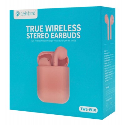CELEBRAT earphones W10, true wireless, με θήκη φόρτισης, ροζ CELEBRAT earphones W10, true wireless, με θήκη φόρτισης, ροζ