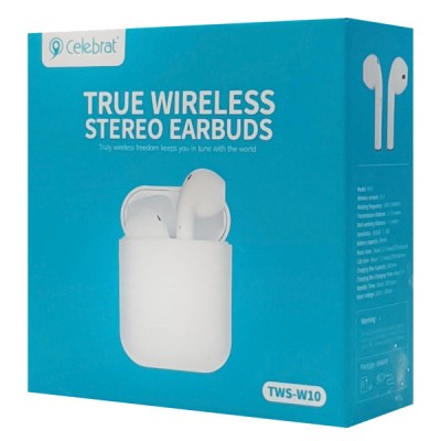CELEBRAT earphones W10, true wireless, με θήκη φόρτισης, λευκά CELEBRAT earphones W10, true wireless, με θήκη φόρτισης, λευκά