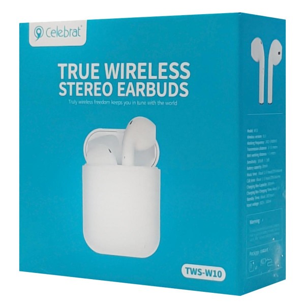 CELEBRAT earphones W10, true wireless, με θήκη φόρτισης, λευκά