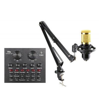 Επαγγελματικό πυκνωτικό μικρόφωνο με κονσόλα V8-CONT-SET, μαύρο-χρυσό Επαγγελματικό πυκνωτικό μικρόφωνο με κονσόλα V8-CONT-SET, μαύρο-χρυσό